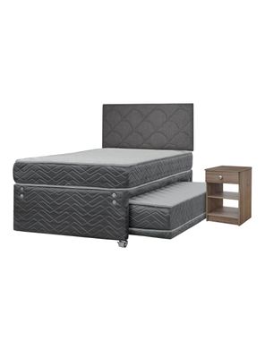 Cama Nido Apolo Black 1.5 Plazas + Respaldo Nuit + Velador Granada Honey