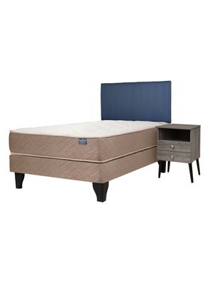 Cama Europea Bamboo 1.5 Plazas x190 cm + Respaldo Merci + Velador Malaga Grey