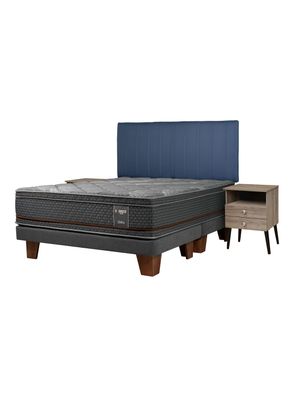 Cama Europea Everest Copper King + Respaldo Merci + Veladores Malaga Honey