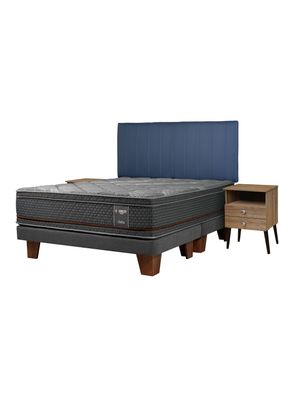 Cama Europea Everest Copper 2 Plazas Base Dividida + Respaldo + Velador Malaga Nude