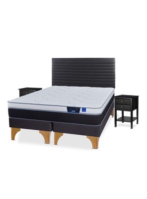 Cama Europea Nexus King + Respaldo Modern Grafito + Velador Rover
