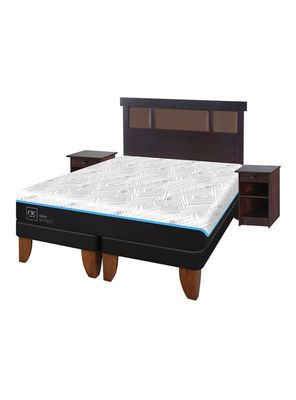 Cama Europea Green Infinity 2 Plazas Base Dividida + Set Muebles Dublin Chocolate