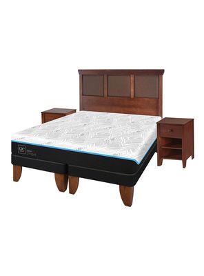 Cama Europea Green Infinity 2 Plazas Base Dividida + Set Muebles Torino Caramel