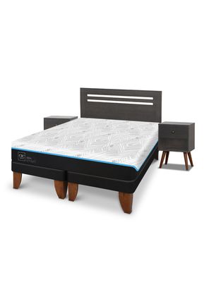 Cama Europea Green Infinity 2 Plazas Base Dividida + Set Muebles Munich Gris