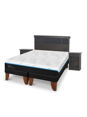 Cama Europea Green Infinity King + Set Muebles Dublin Gris