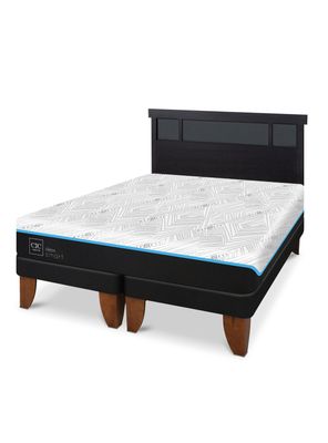 Cama Europea Green Infinity King + Respaldo Dublin Negro