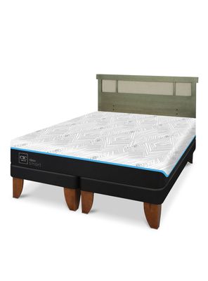 Cama Europea Green Infinity 2 Plazas Base Dividida + Respaldo Dublin Olivo