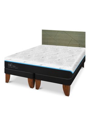 Cama Europea Green Infinity King + Respaldo Villarrica Olivo
