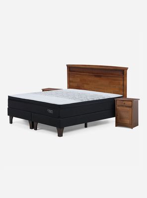 Set Cama Europea Tempo 2 Plazas Base Dividida + Set Muebles Veneto