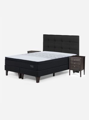 Cama Europea Tempo 2 Plazas Base Dividida + Set Muebles Issey