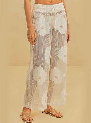 Pantalón con Transparencia Estampado Flores