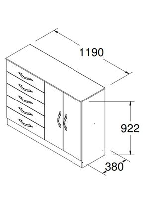 Imagen 2 del producto Cómoda 5 Cajones 2 Puertas