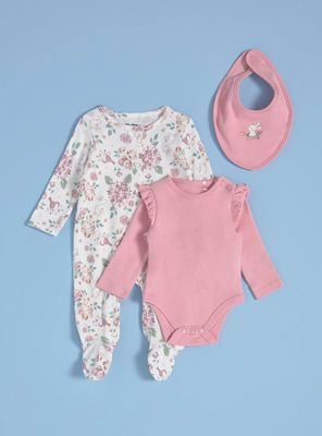 Conjunto de 3 Piezas de Osito, Body y Babero a Juego