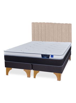 Cama Europea Nexus 2 Plazas Box Base Dividida + Respaldo Tubular Beige