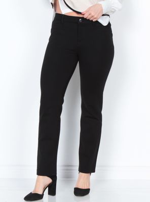 Calza Recto Tiro Alto Pretina Básica Botón Bolsillos Falsos