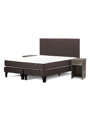 Imagen 1 del producto Cama Europea Ergo T New 2 Plazas Base Divida + Set de Muebles Lucio Chocolate