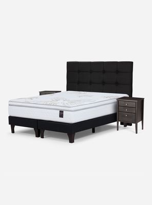 Cama Europea Art 4 2 Plazas Base Dividida + Set Muebles Issey Grafito