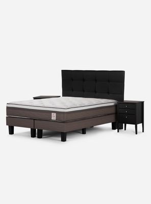 Cama Europea New Style 6 2 Plazas Base Dividida + Set de Muebles Issey Grafito