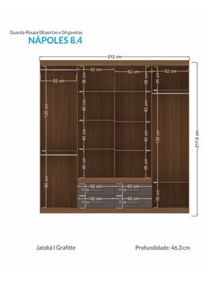 Imagen 2 del producto Clóset Napoles 8 Puertas 4 Cajones Jatoba/Grafito