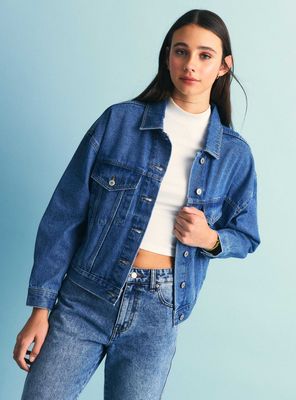 Chaqueta Denim Oversized con Roturas