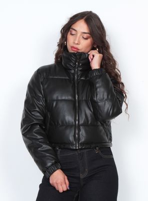 Parka Pufefer Eco Cuero Cropped con Cintura Ajustable