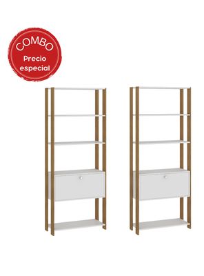Combo 2 Estantes Libreros Puerta Blanco Nogal