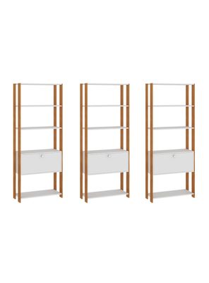 Combo 3 Estantes Libreros Puerta Blanco Nogal
