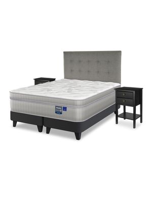 Cama Europea Paradise King + Respaldo Design Gris + 2 Veladores Rover