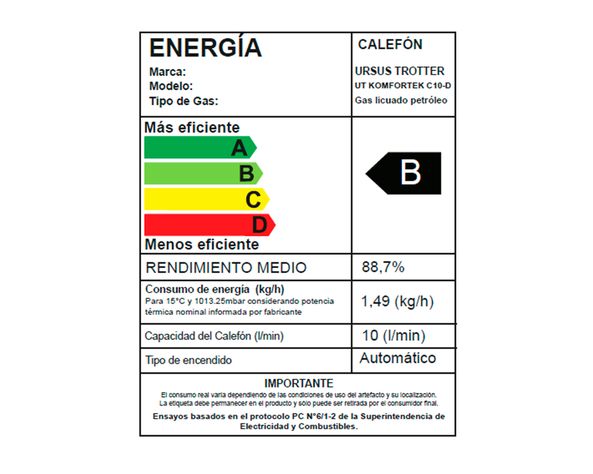 Calefont tiro natural 10 lt gas licuado C10D Ursus Trotter-6