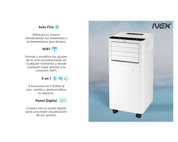 Aire acondicionado portátil 9000 BTU frío Nex-13
