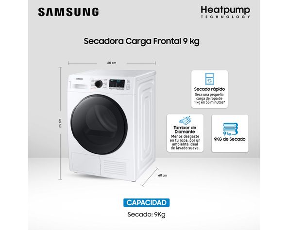Secadora DV90TA040BE carga frontal 9 kg blanco-6