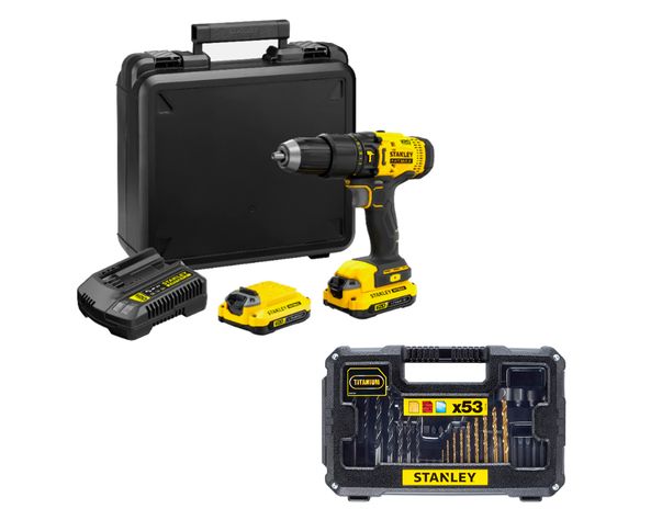 Kit taladro percutor inalámbrico 13 mm 20V + 2 baterías 1.5 Ah + cargador + set accesorios-0