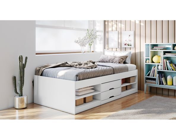 Cama funcional 1 plaza Karina 2 cajones blanco-2