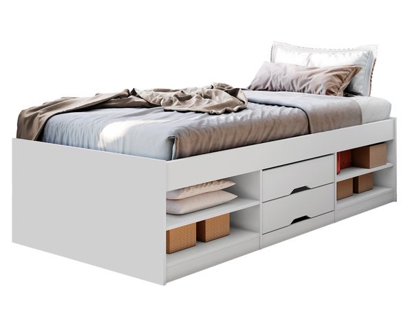 Cama funcional 1 plaza Karina 2 cajones blanco-0
