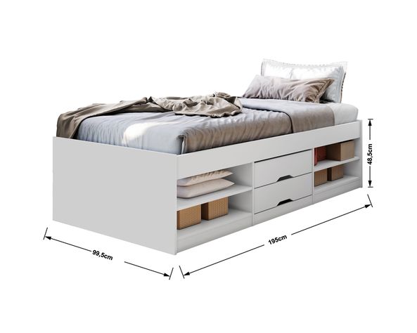 Cama funcional 1 plaza Karina 2 cajones blanco-3