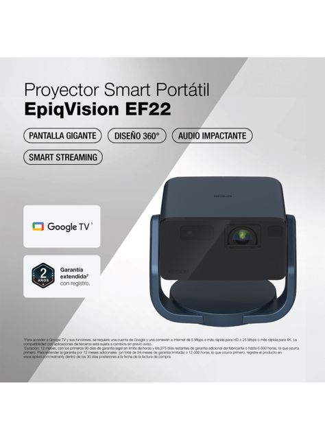 Proyector Láser Portátil EpiqVision EF22 Azul-5