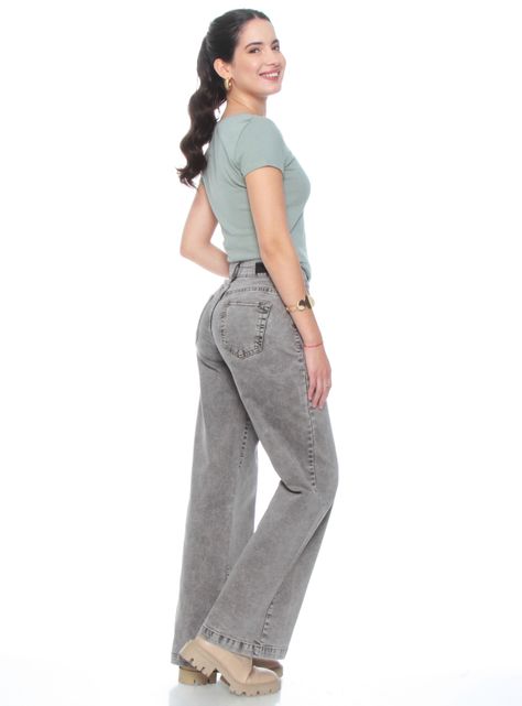 Jeans Wide Leg Tiro Alto con Botón 1-4