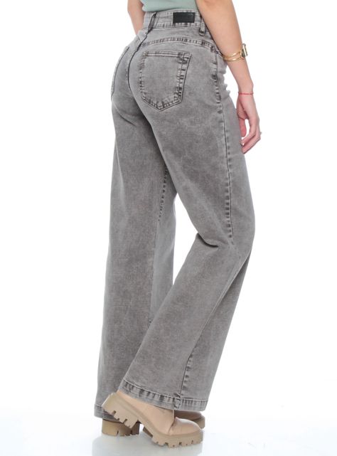 Jeans Wide Leg Tiro Alto con Botón 1-1