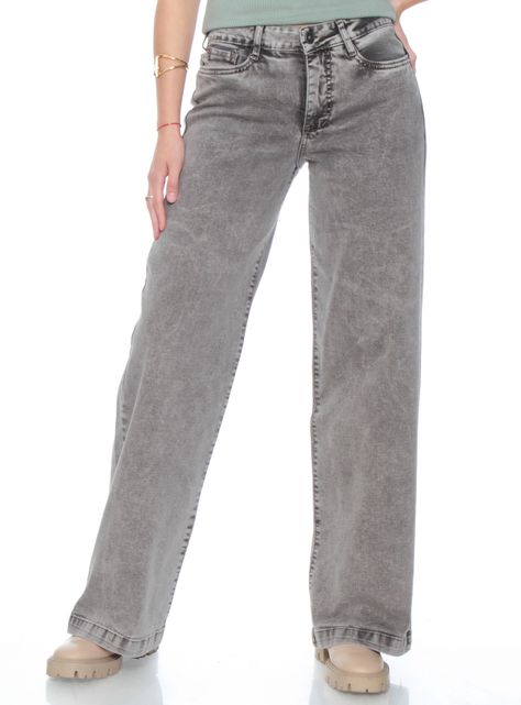 Jeans Wide Leg Tiro Alto con Botón 1-0