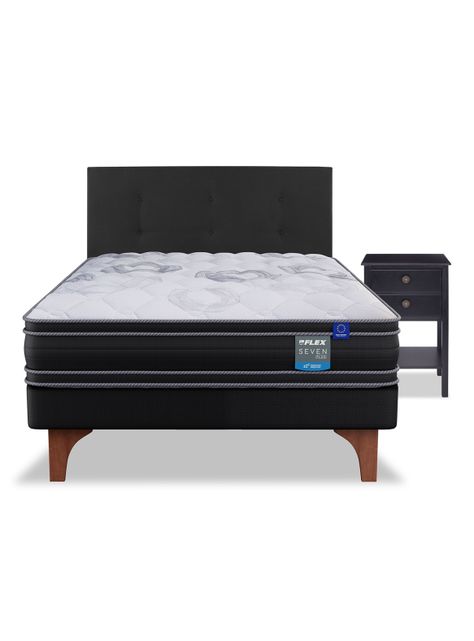 Cama Europea Seven Plus 1.5 Plazas Box + Respaldo Royal Negro + Velador Rover-2