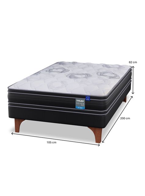 Cama Europea Seven Plus 1.5 Plazas Box + Respaldo Royal Negro + Velador Rover-1