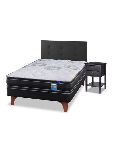 Cama Europea Seven Plus 1.5 Plazas Box + Respaldo Royal Negro + Velador Rover-0