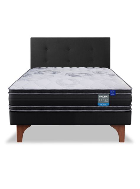 Cama Europea Seven Plus 1.5 Plazas Box + Respaldo Royal Negro-2