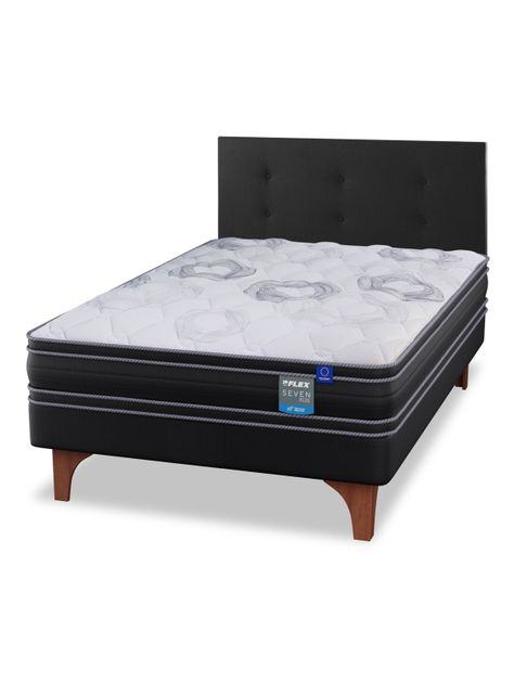 Cama Europea Seven Plus 1.5 Plazas Box + Respaldo Royal Negro-0
