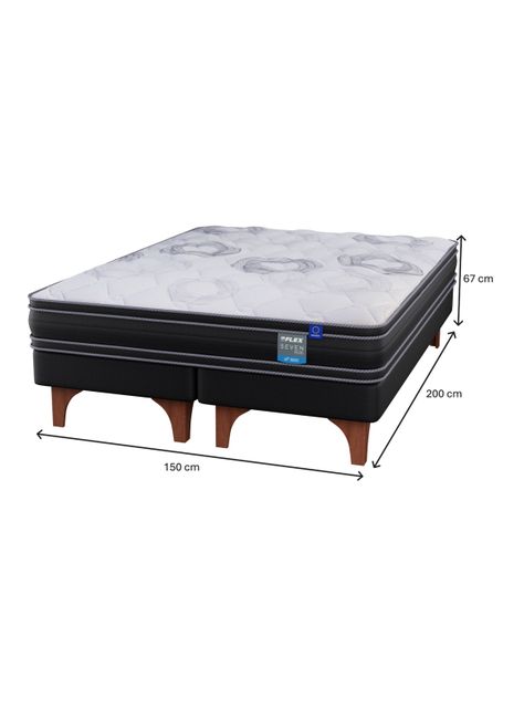 Cama Europea Seven Plus 2 Plazas Box Base Dividida + Respaldo Royal Negro-1