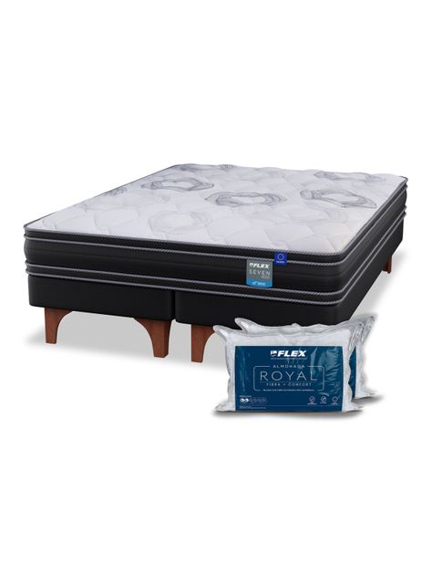 Cama Europea Seven Plus 2 Plazas Box Base Dividida + Almohadas Royal-0