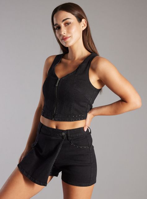 Polera Top Denim con Cierre-0