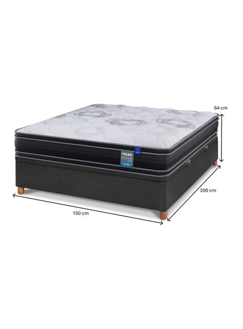Cama Baúl Seven Plus 2 Plazas + Respaldo Design Gris + Velador Rover-1