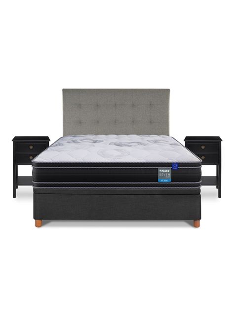 Cama Baúl Seven Plus 2 Plazas + Respaldo Design Gris + Velador Rover-2