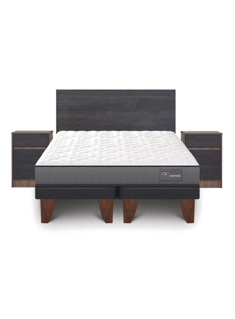 Cama Europea Anatomic 2 Plazas Base Dividida + Set Muebles Espresso-2